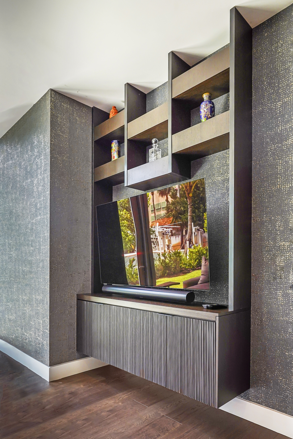 Sculptural TV wall unit