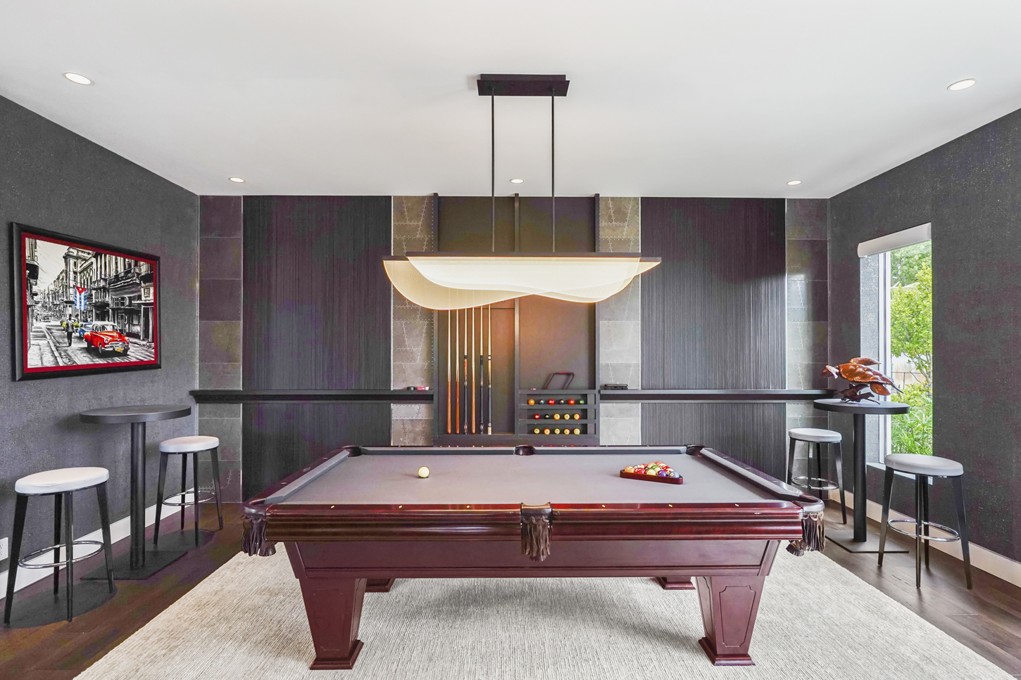 Billiards room with custom wall panels