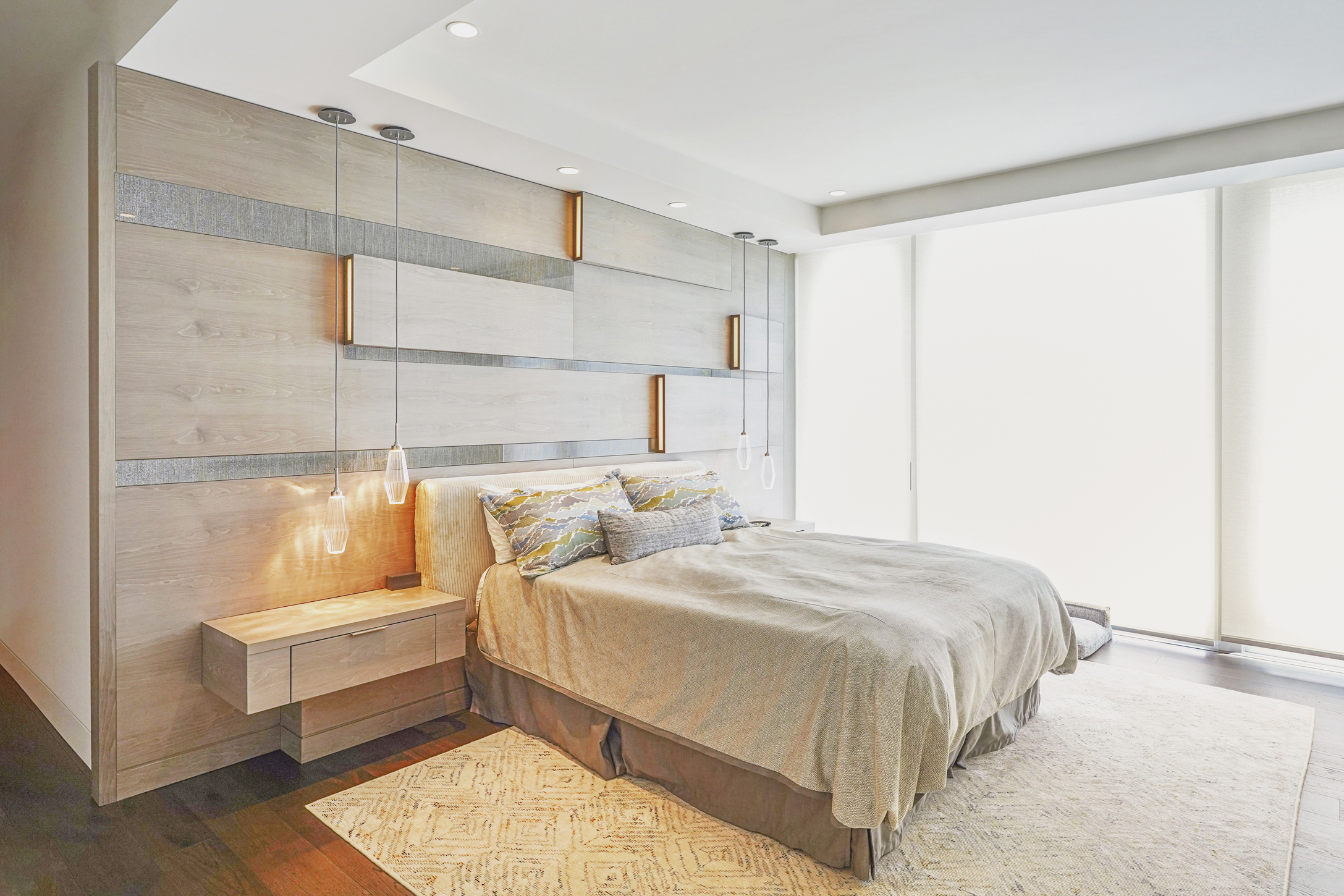 Custom headboard wall with floating nightstands