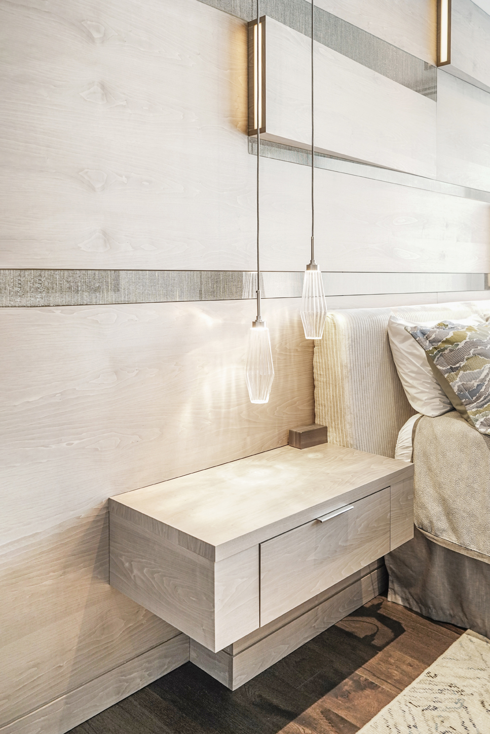 Detail of custom floating nightstand joinery