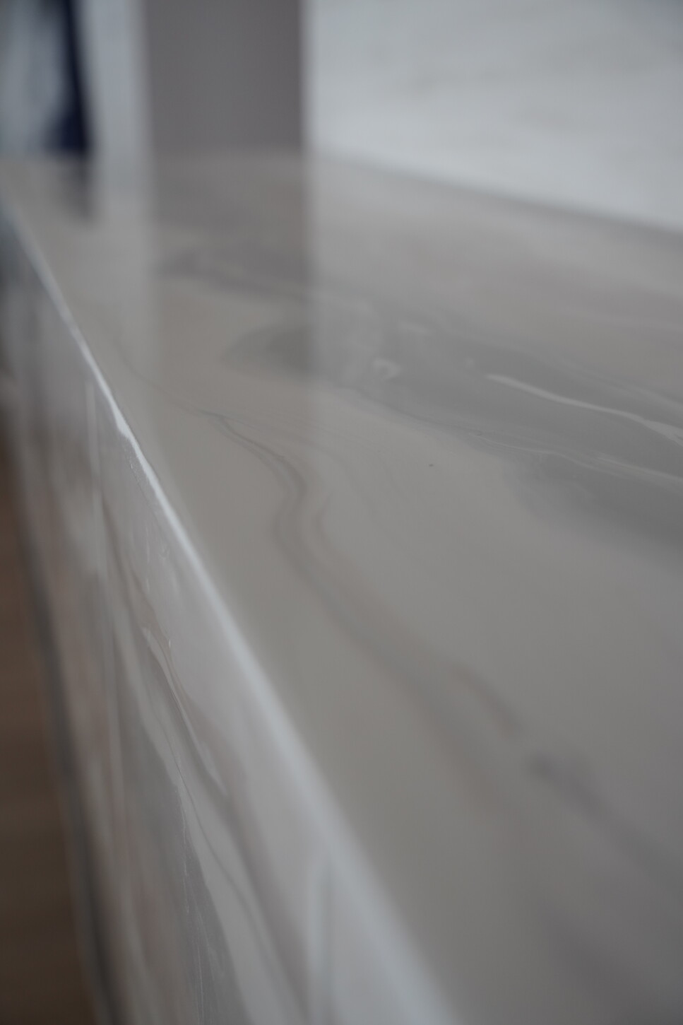 Imitation stone countertop edge detail with a controlled-sheen epoxy finish
