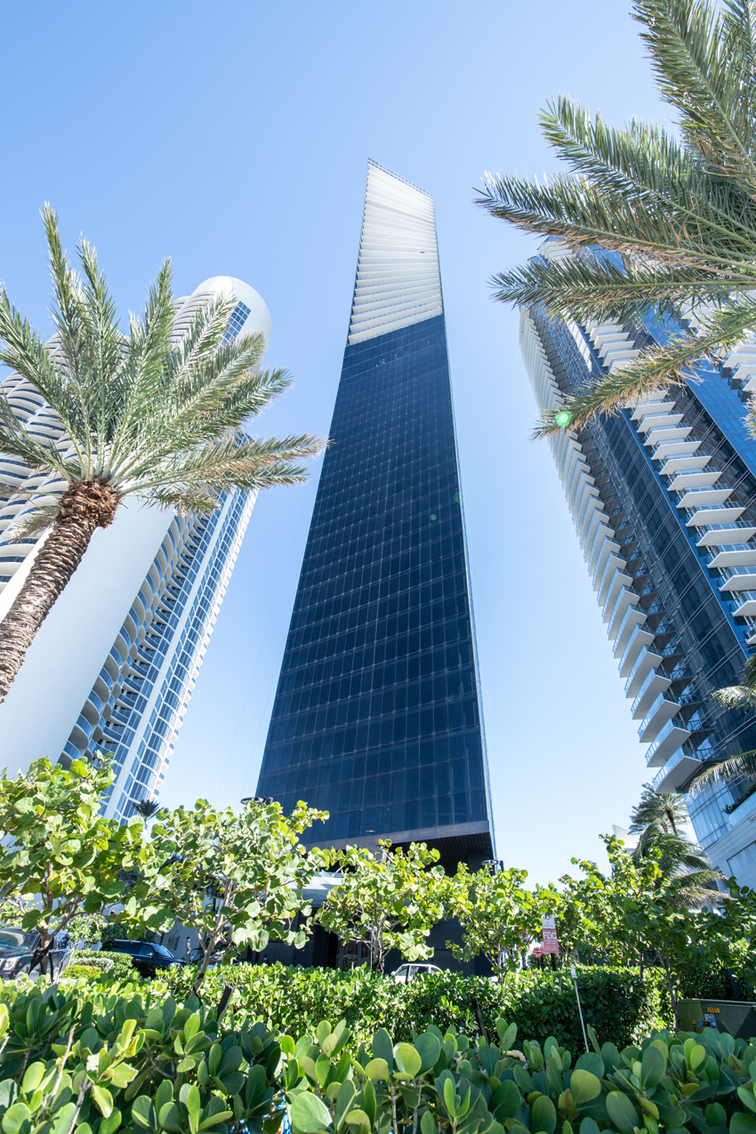 High-rise Miami tower framed by palm trees, representing two decades of CM Custom Design work across South Florida