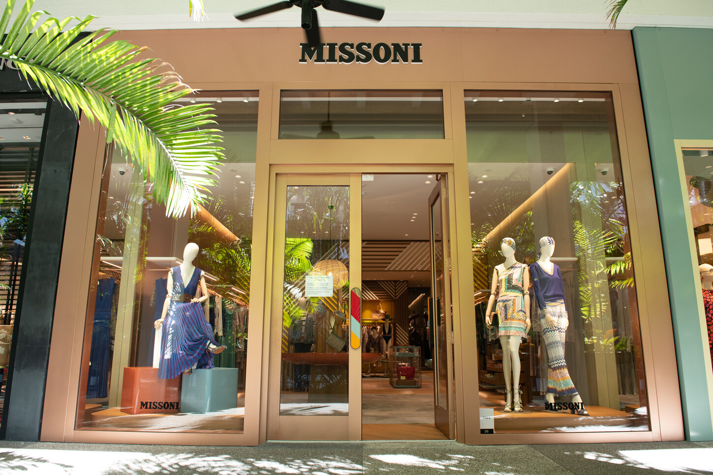 Missoni Bal Harbour Shops storefront facade with copper-clad cladding, glass entry, and window displays