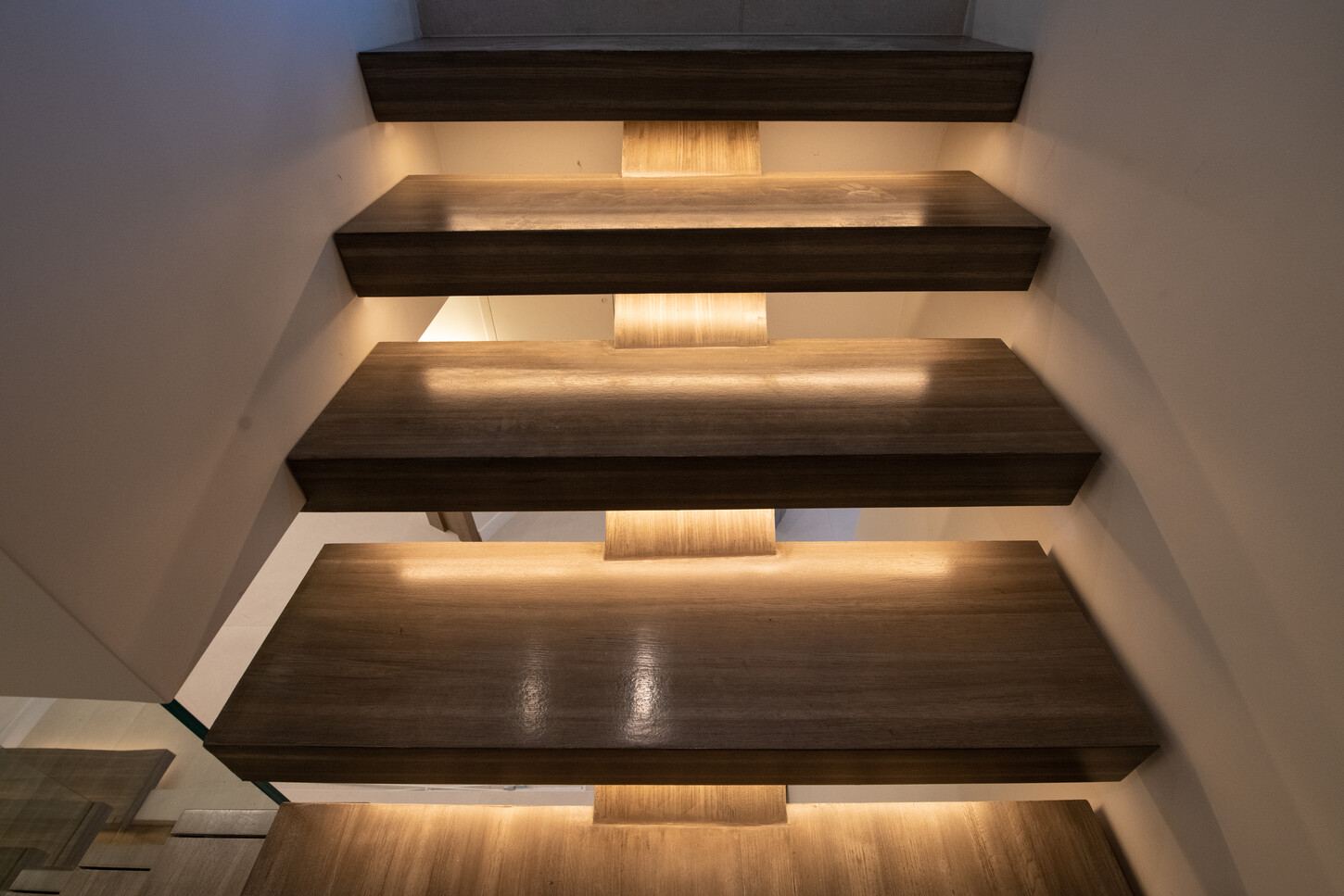 Structural glass panels on a custom floating staircase, Fort Lauderdale