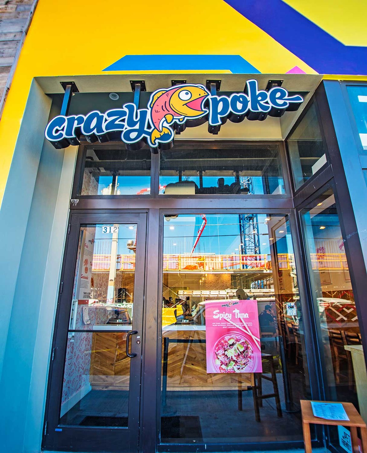 Crazy Poke restaurant storefront entrance in Wynwood, Miami
