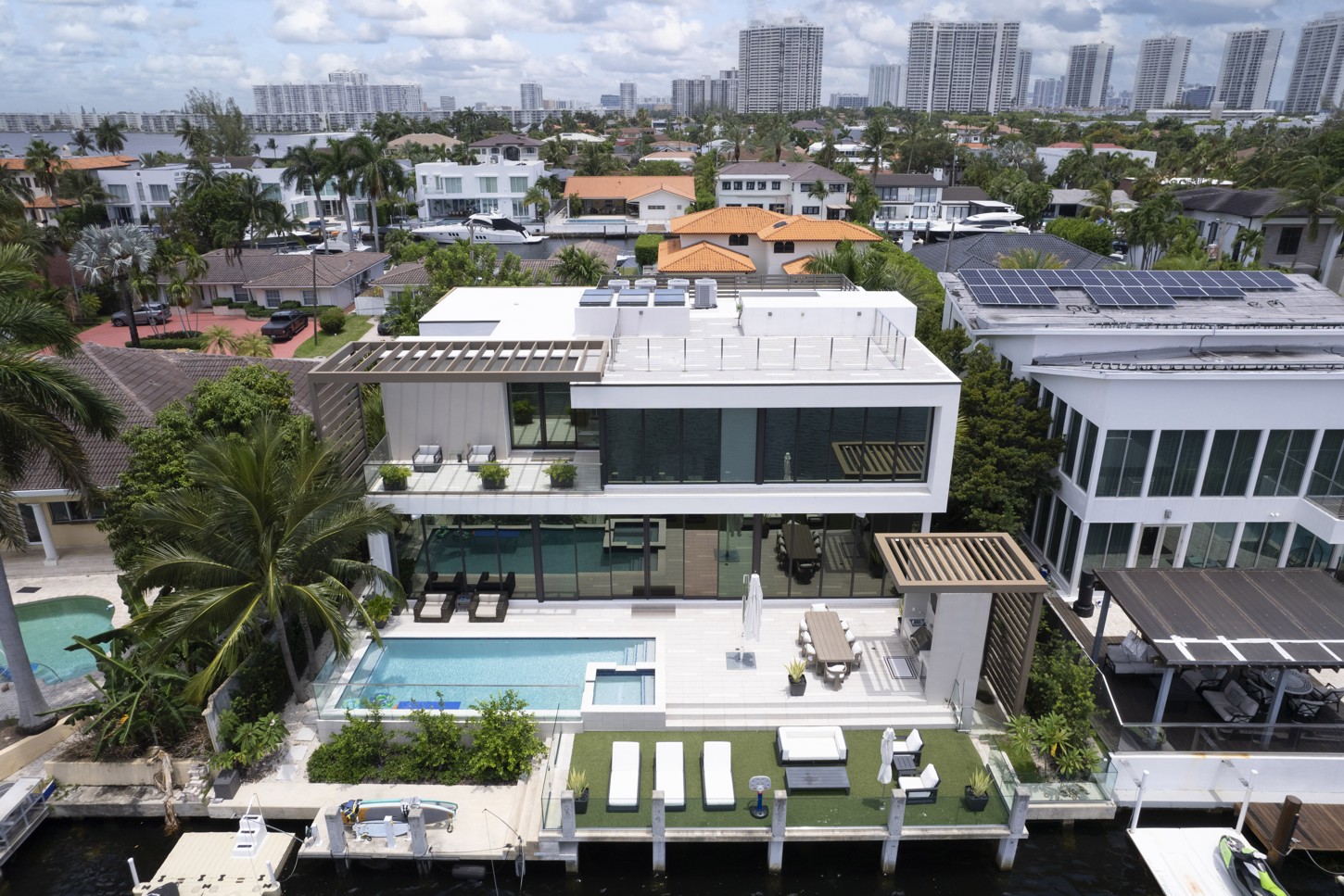 Aerial view of the Eastern Shores Residence in North Miami, a custom millwork project by CM Custom Design