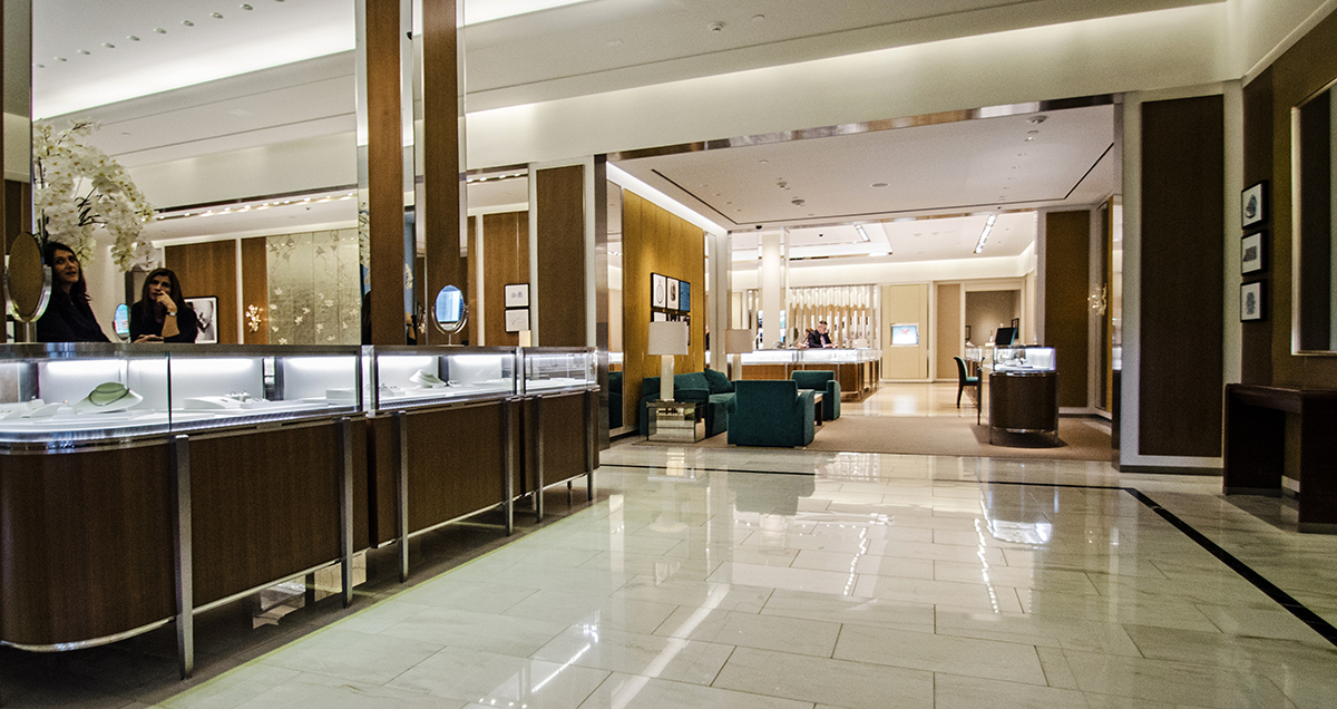 Tiffany Boutique Bal Harbour Shops custom wood panels and display cases by CM Custom Design