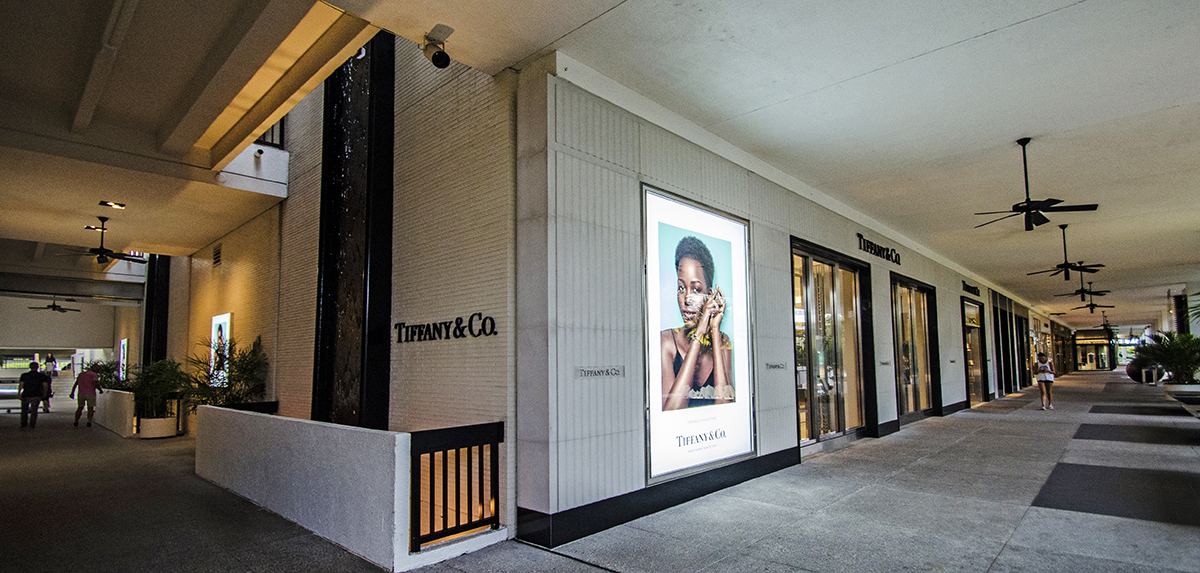 Tiffany storefront on the Bal Harbour Shops walkway with exterior signage, Miami