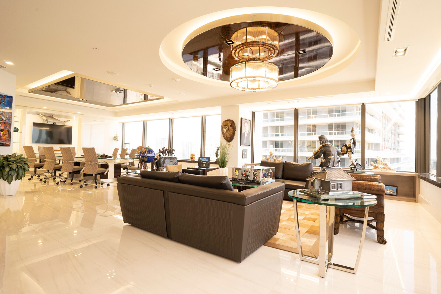 Zarco law firm conference lounge in Florida with a custom ceiling and LED cove lighting